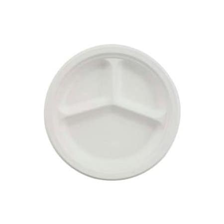 Chinet HUHVISTA, 3-Comp. Classic Paper Plates, 9 1/4in Dia., White, 500/Carton HUH VISTA
